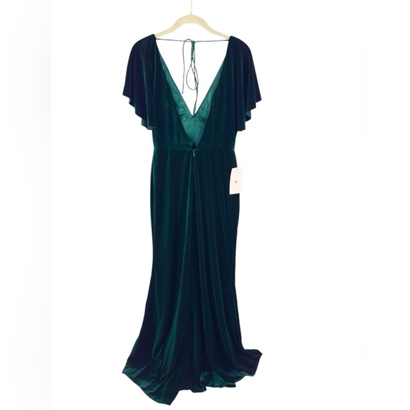 Jenny Yoo Ellis Flutter Sleeve Open Back Velvet Gown Size 8 Emerald Green Dress - Picture 6 of 16